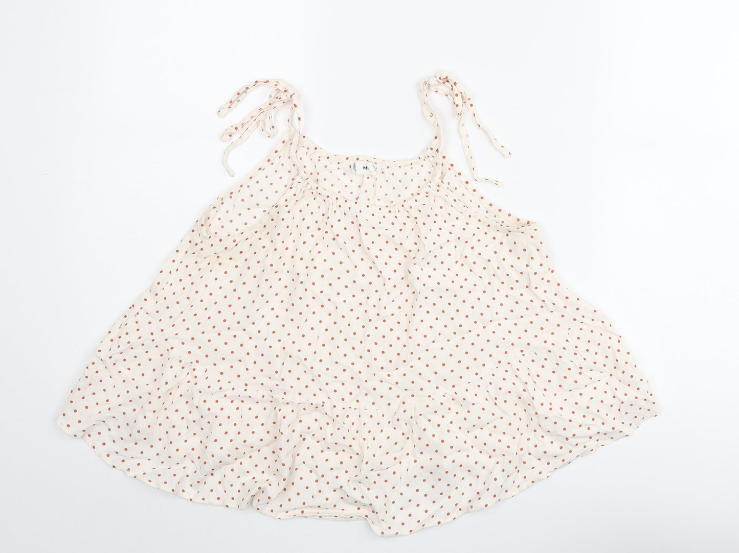 Mango Womens Ivory Polka Dot Viscose Camisole Blouse Size 8 Scoop Neck - Frill