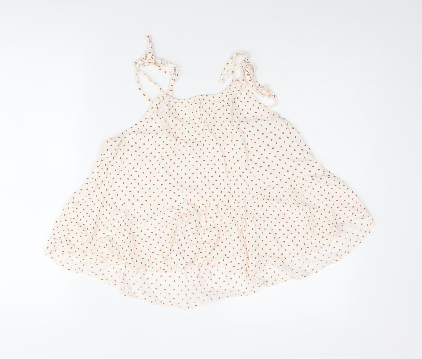 Mango Womens Ivory Polka Dot Viscose Camisole Blouse Size 8 Scoop Neck - Frill