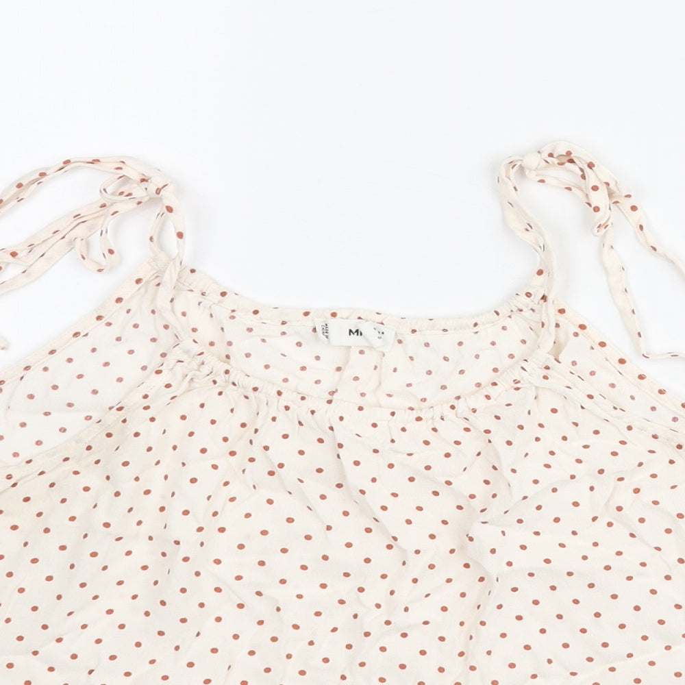 Mango Womens Ivory Polka Dot Viscose Camisole Blouse Size 8 Scoop Neck - Frill
