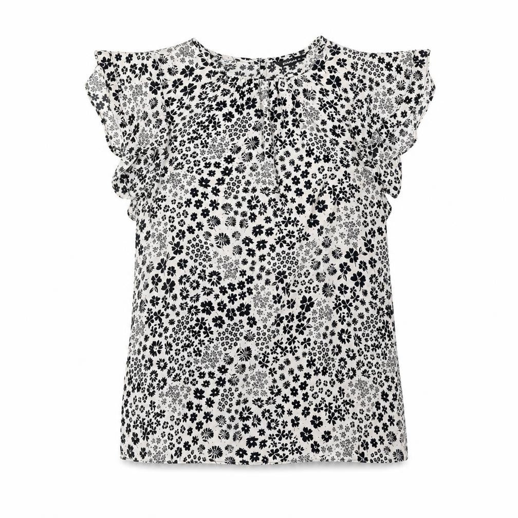 Roman Womens Ivory Floral Polyester Basic Blouse Size 10 Roll Neck - Frill