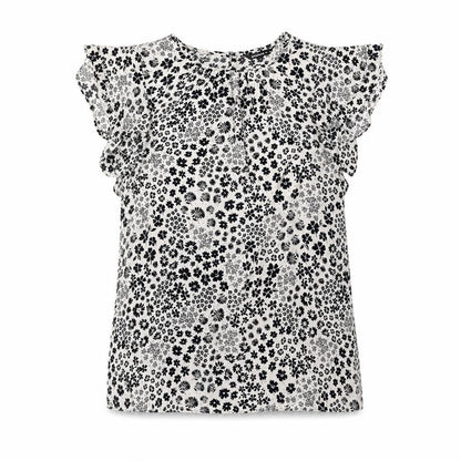Front view of Roman women’s ivory floral polyester basic blouse, size UK 10, roll neck - frill