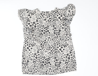 Back view of Roman women’s ivory floral polyester basic blouse, size UK 10, roll neck - frill