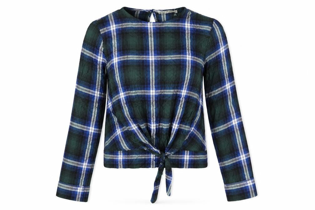 Innocence Womens Multicoloured Check Viscose Basic Blouse Size 8 Round Neck - Tie