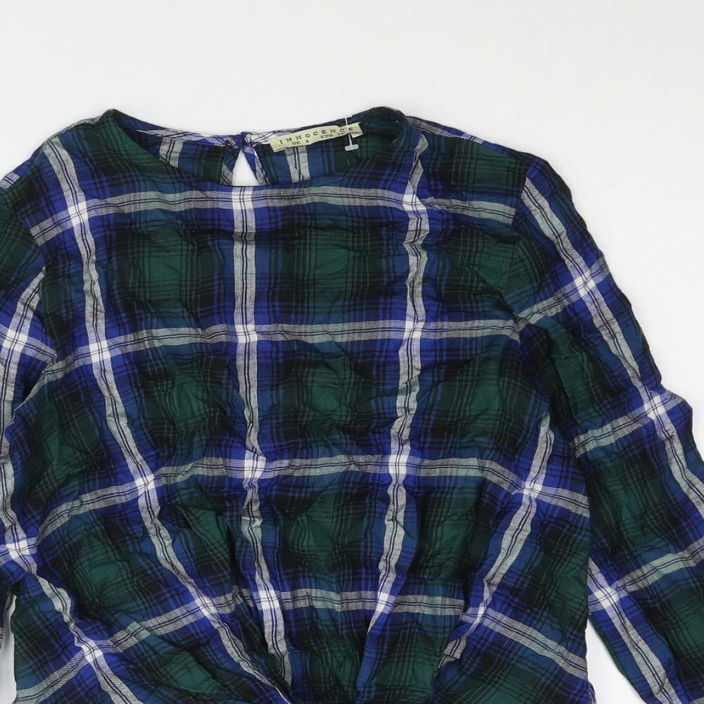 Innocence Womens Multicoloured Check Viscose Basic Blouse Size 8 Round Neck - Tie