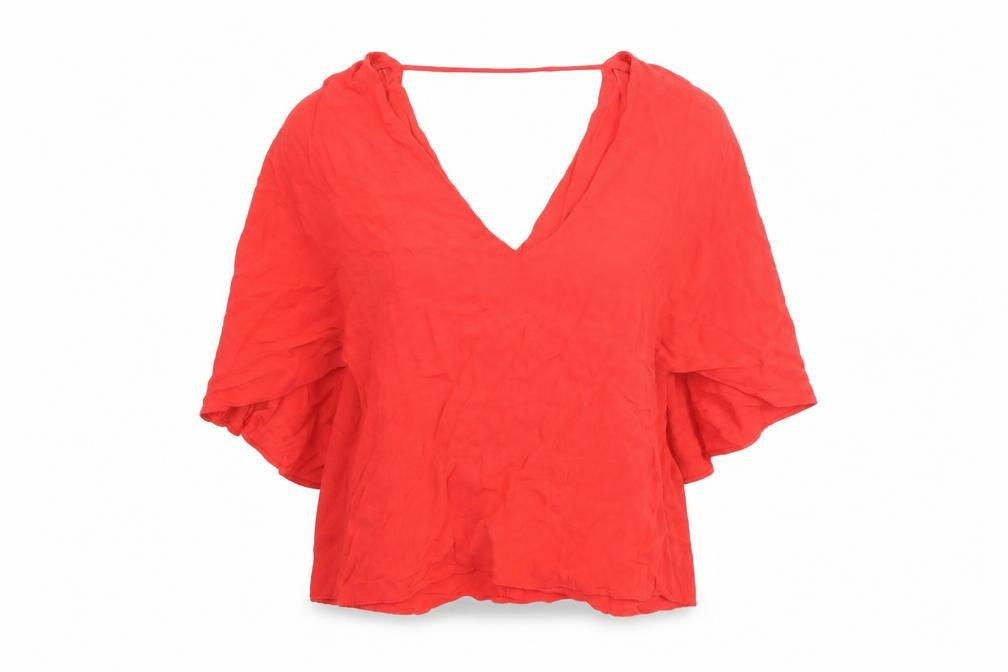 Zara Womens Red Viscose Basic Blouse Size L V-Neck - Batwing