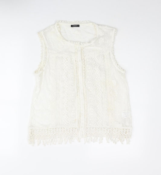 oman Womens Ivory Polyester Basic Blouse Size 14 Round Neck - Lace