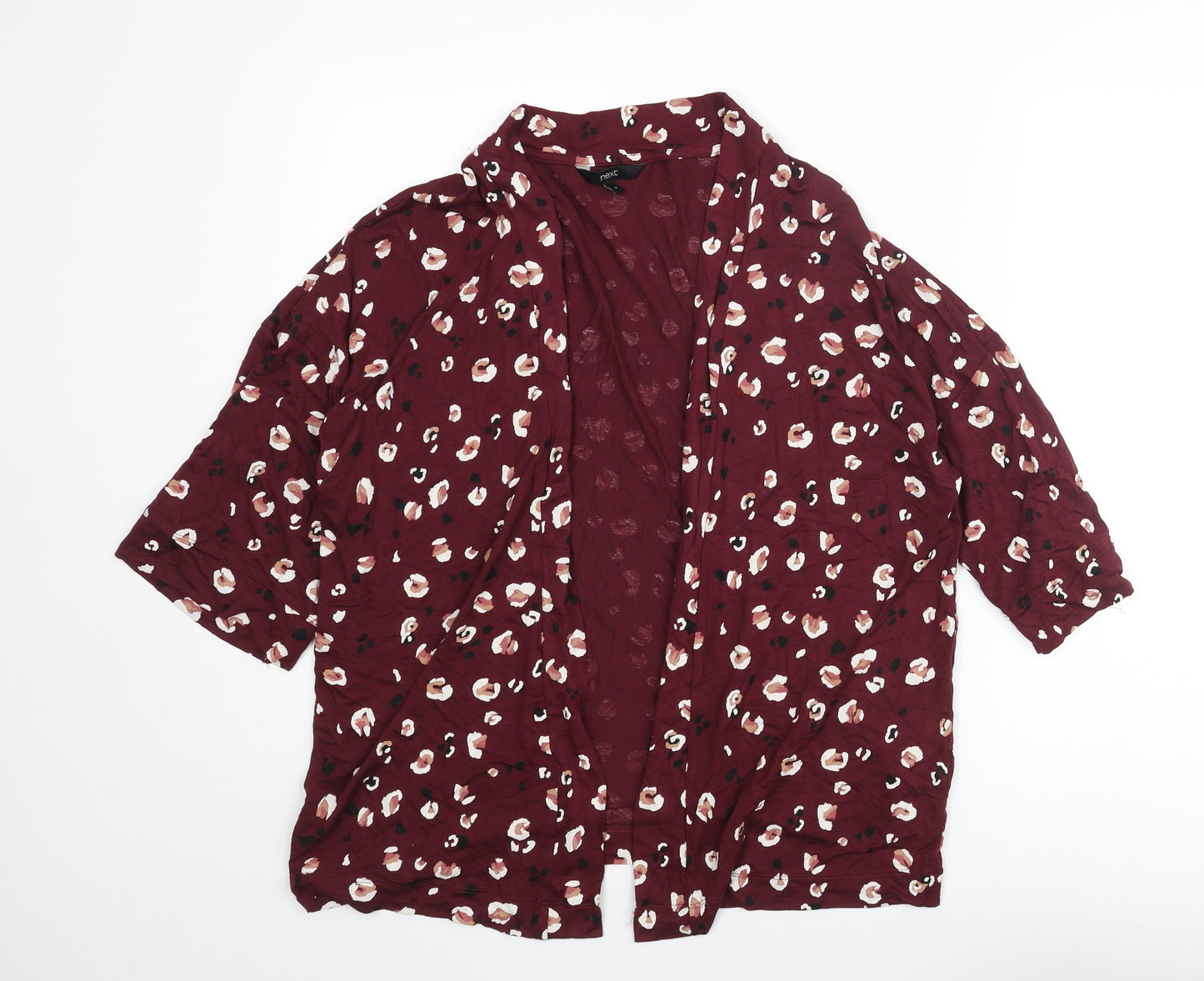 NEXT Womens Red Animal Print Viscose Kimono Blouse Size S V-Neck - Leopard Print