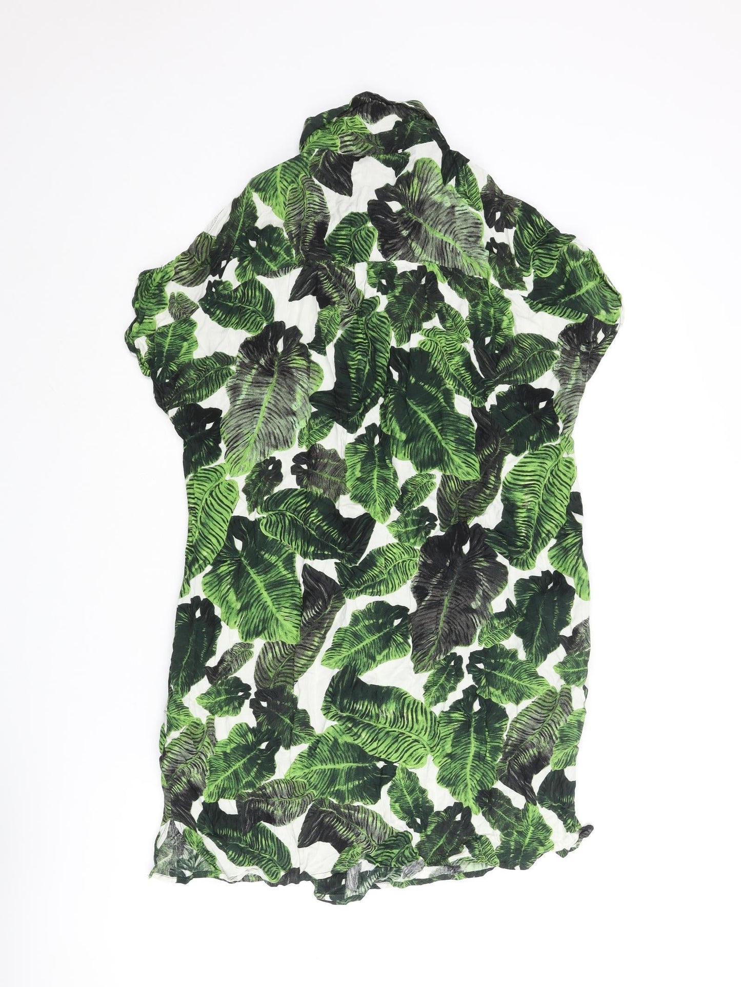 Topshop Womens Green Geometric Viscose Shirt Dress Size 10 Collared Button - Cold Shoulder