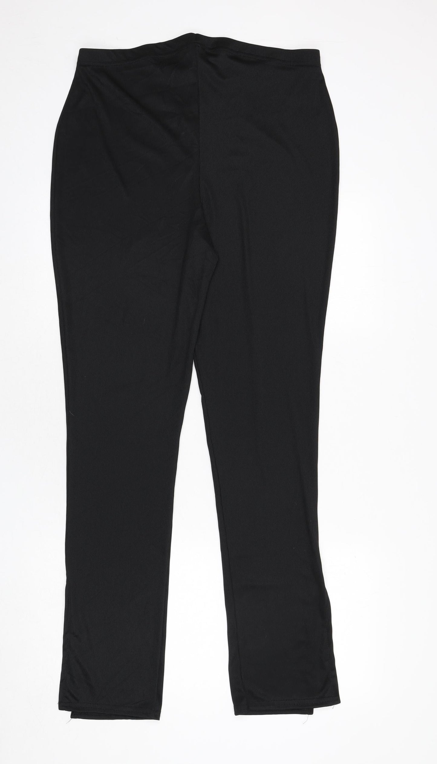 Boohoo Womens Black Polyester Trousers Size 20 L31 in Regular - Split on Hems, Ribbed