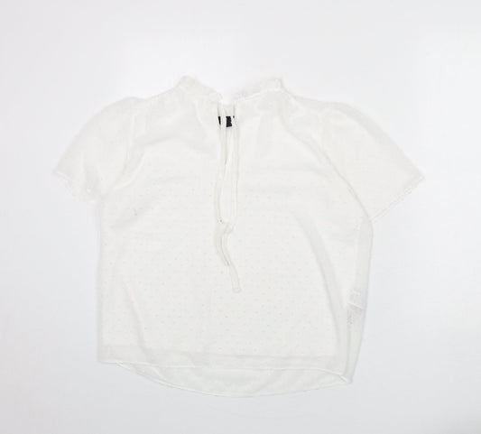 New Look Womens White Polka Dot Polyester Basic Blouse Size 14 V-Neck