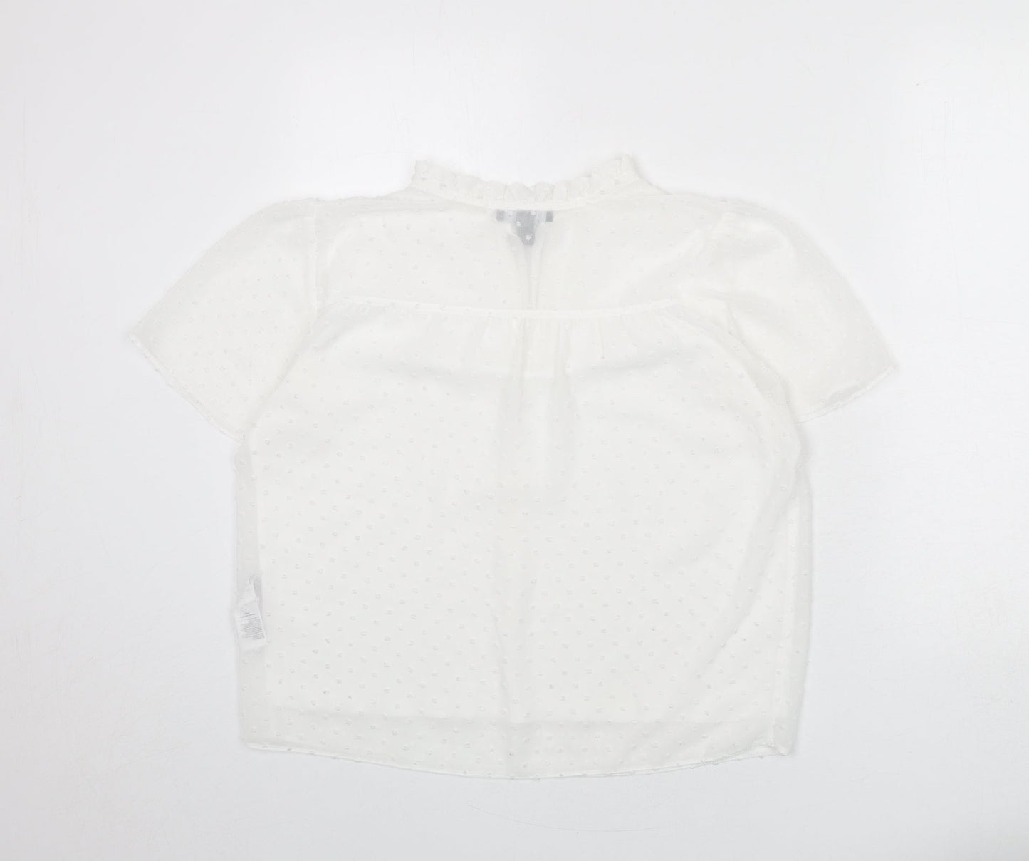 New Look Womens White Polka Dot Polyester Basic Blouse Size 14 V-Neck