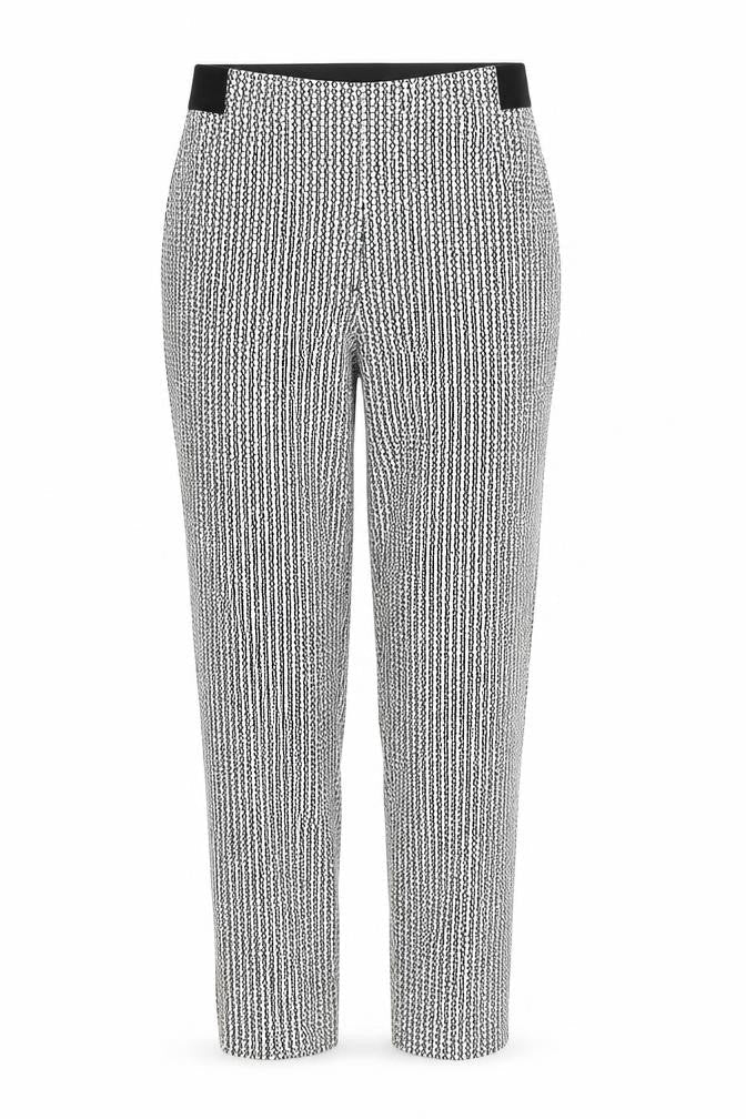 Marks & Spencer Womens Black Geometric Cotton Trousers Size 6 L26 in Regular Zip