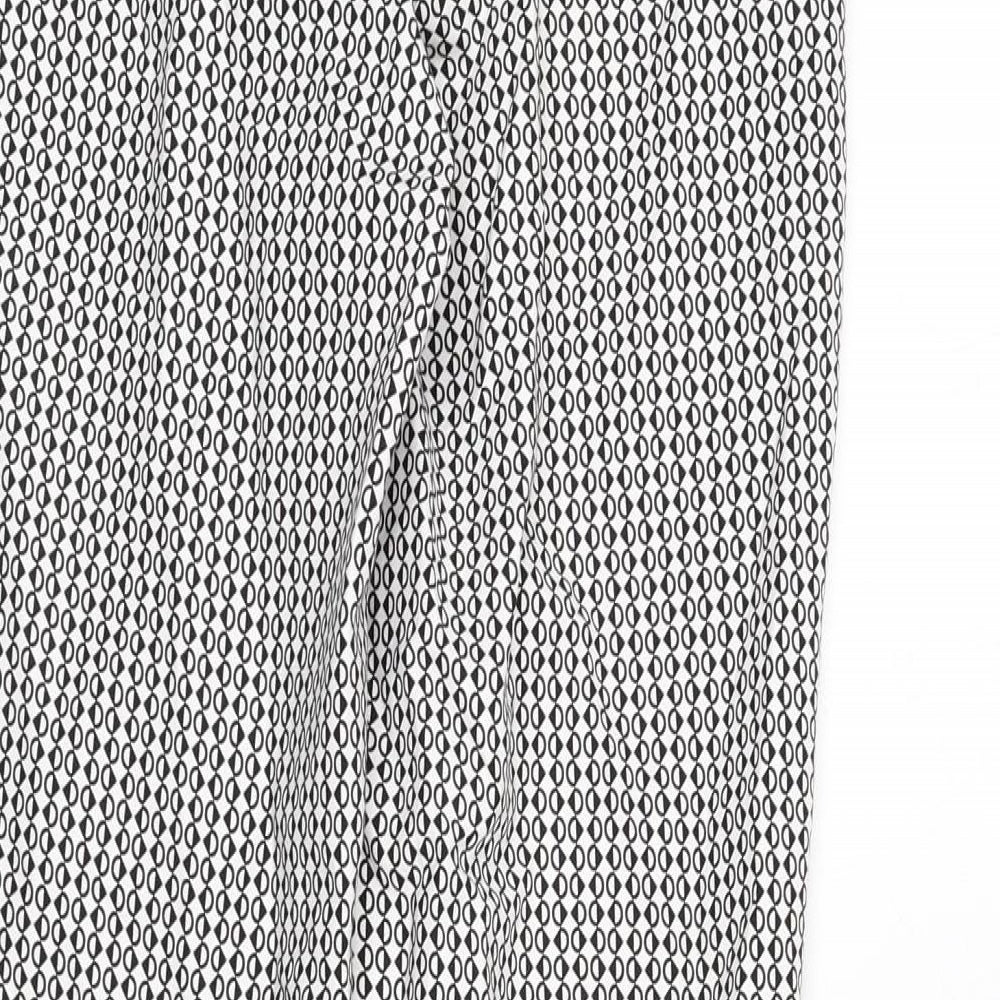 Marks and Spencer Womens Black Geometric Cotton Trousers Size 6 L26 in Regular Zip
