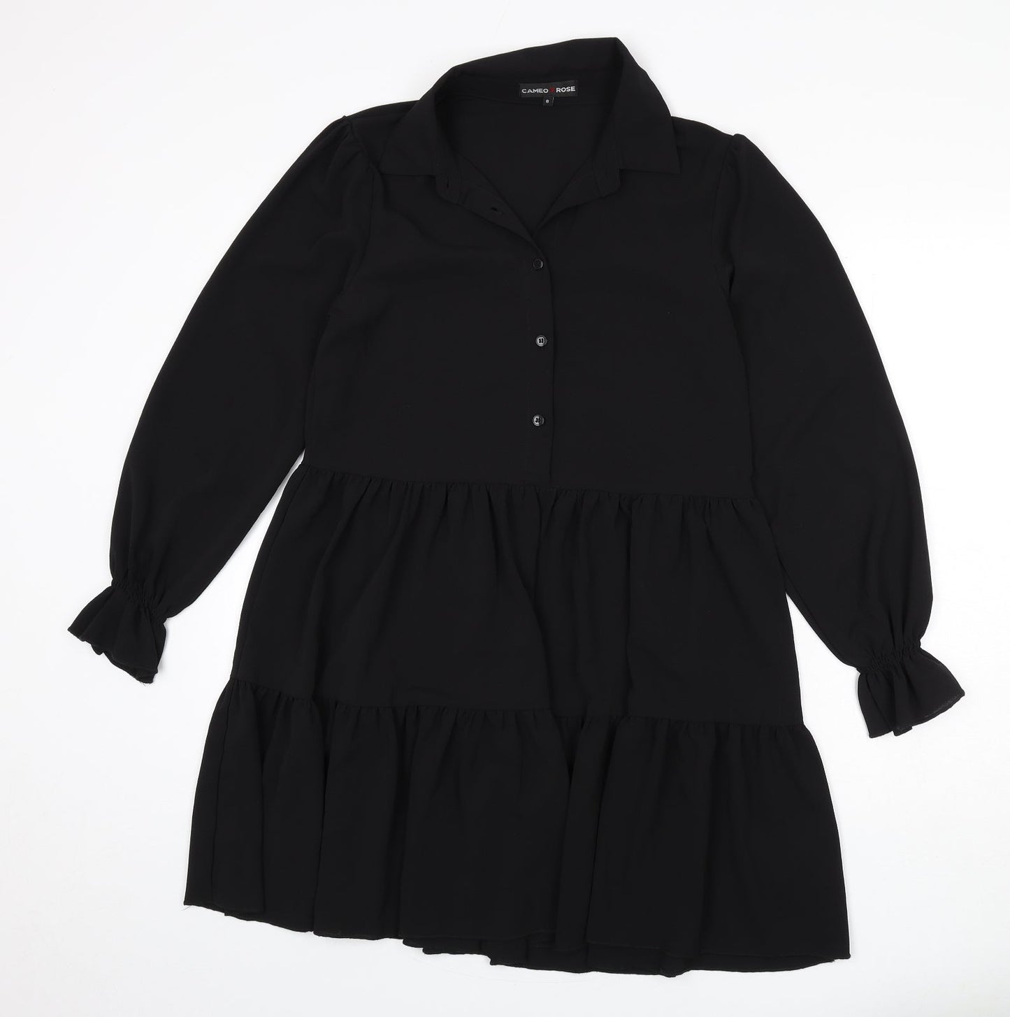 Cameo Rose Womens Black Polyester Fit & Flare Size 8 Collared Button