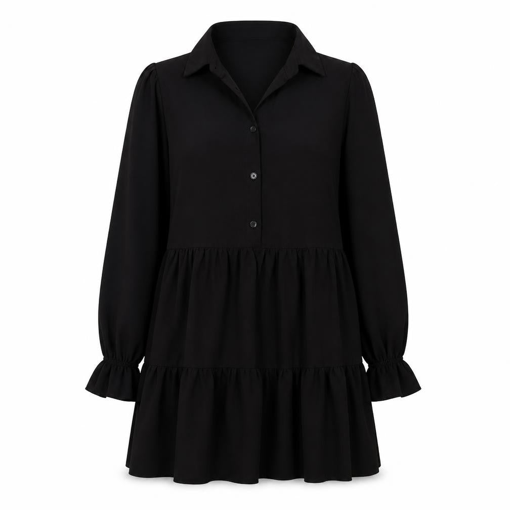 Cameo Rose Womens Black Polyester Fit & Flare Size 8 Collared Button