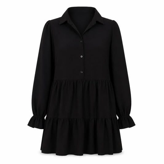 Cameo Rose Womens Black Polyester Fit & Flare Size 8 Collared Button