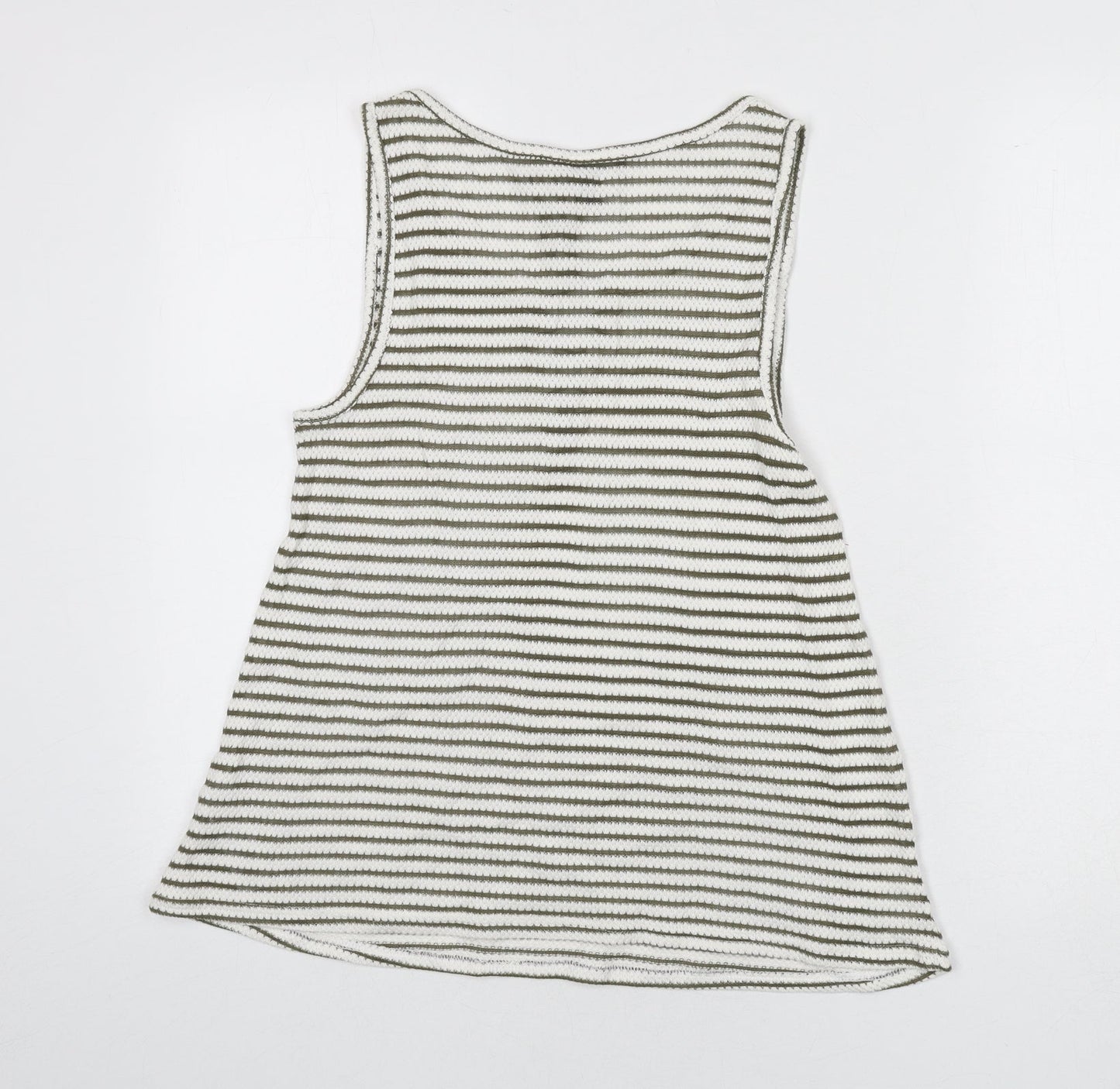 New Look Womens Green Striped Cotton Basic Tank Size M Scoop Neck