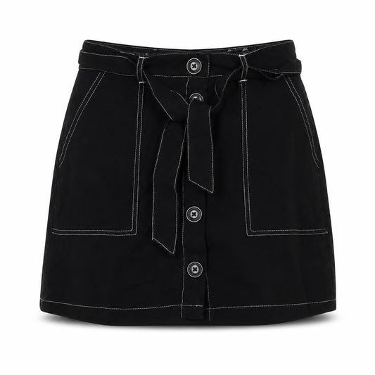 Miss Selfridge Womens Black Viscose A-Line Skirt Size 10 Button - Stitch Detail, Belt Included