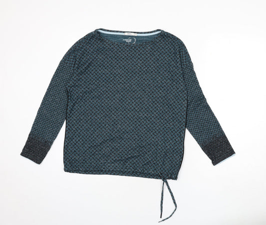 Cecil Womens Blue Boat Neck Geometric Viscose Pullover Jumper Size S - Drawstring Waist, Tie