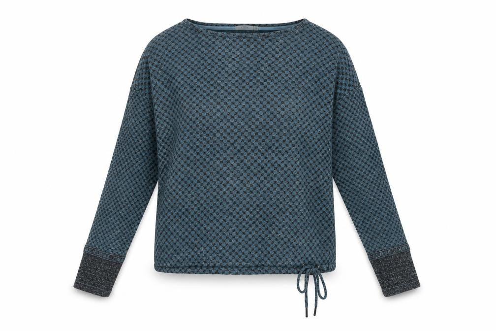 Cecil Womens Blue Boat Neck Geometric Viscose Pullover Jumper Size S - Drawstring Waist, Tie