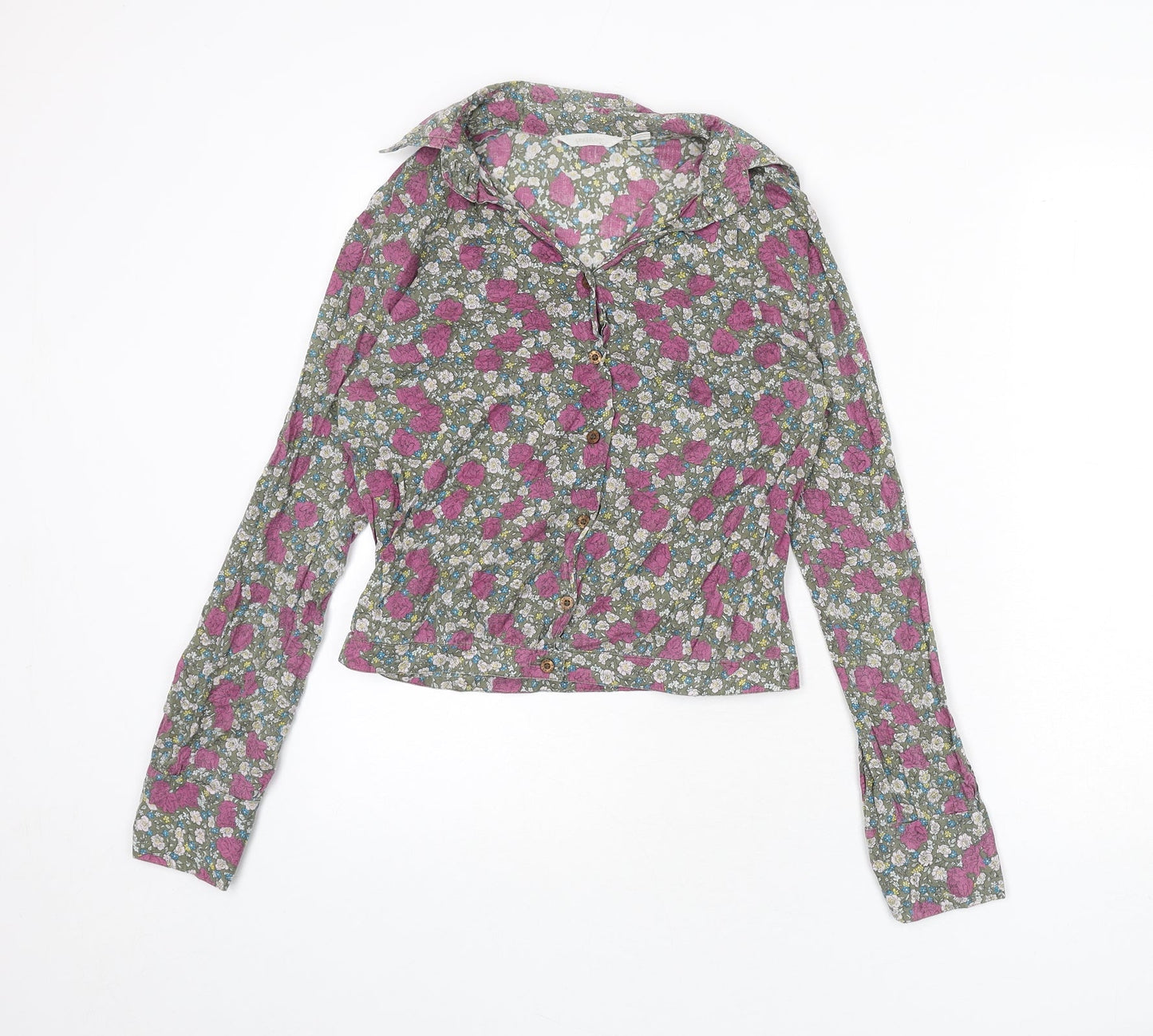 Mango Womens Multicoloured Floral Polyester Basic Button-Up Size S Collared