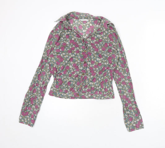 Mango Womens Multicoloured Floral Polyester Basic Button-Up Size S Collared