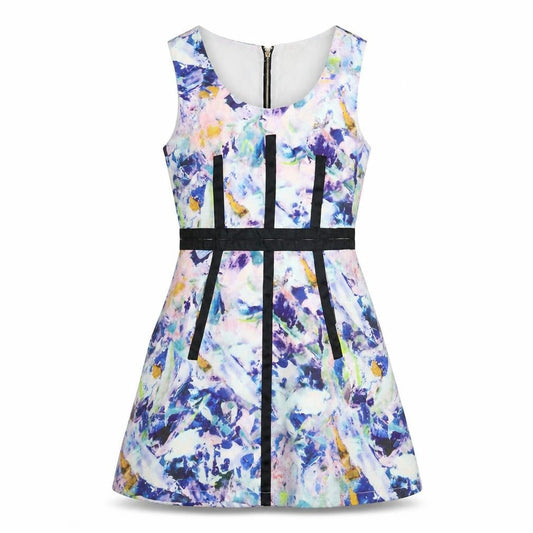 Max C Womens Multicoloured Geometric Polyester Fit & Flare Size 12 Round Neck Zip