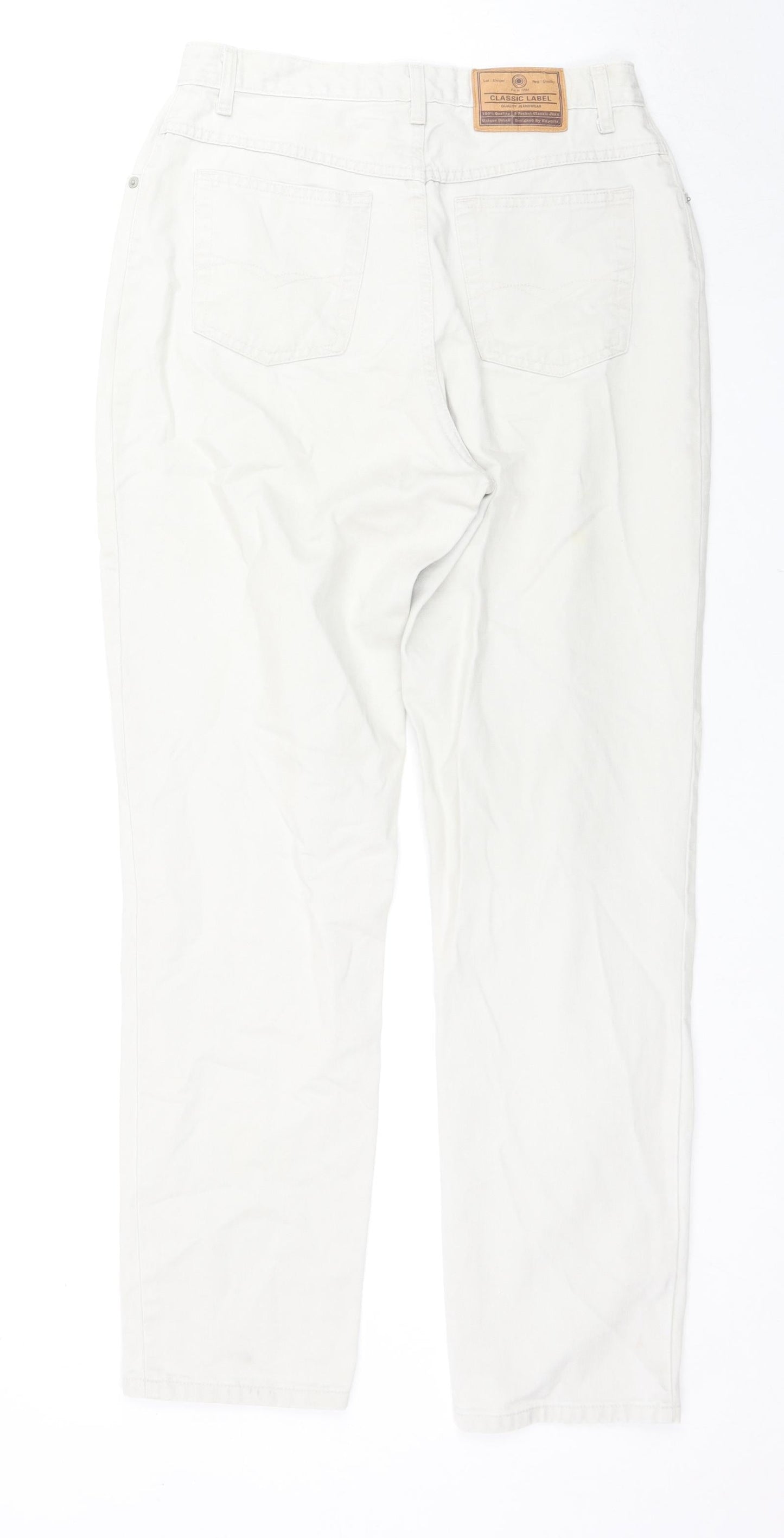 Marks and Spencer Womens Ivory Cotton Straight Jeans Size 14 L30 in Regular Zip