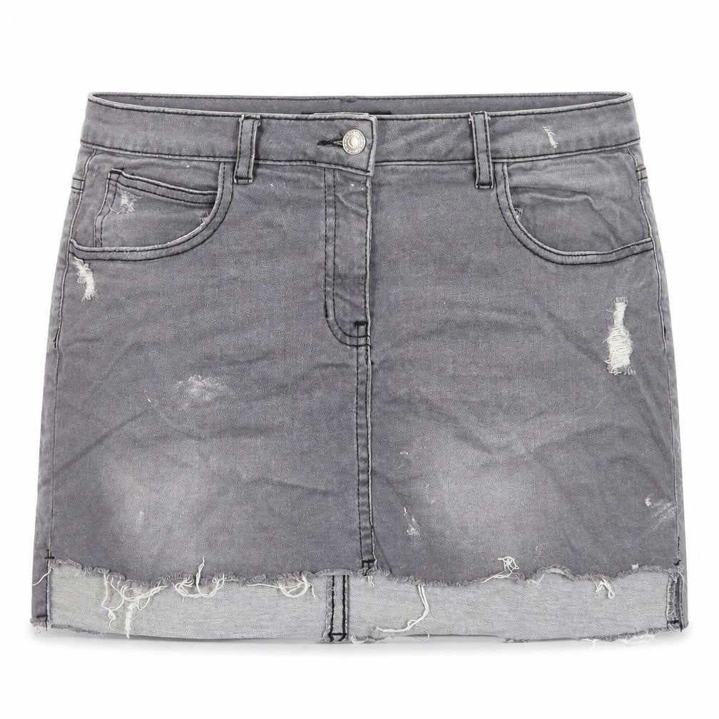Parisian Signature Womens Grey Cotton Mini Skirt Size 14 Zip - Distressed