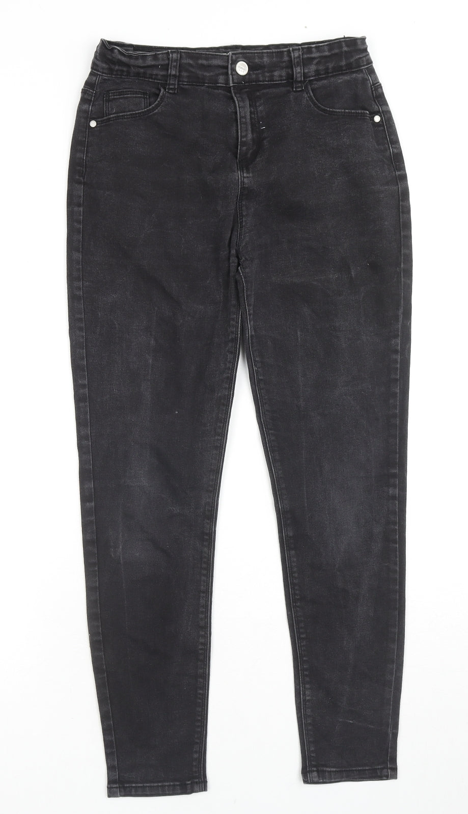 Additional front view of Denim & Co. girls’ black cotton skinny jeans, size 12-13, years, 25-inch leg regular zip