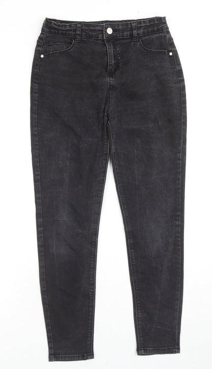 Additional front view of Denim & Co. girls’ black cotton skinny jeans, size 12-13, years, 25-inch leg regular zip