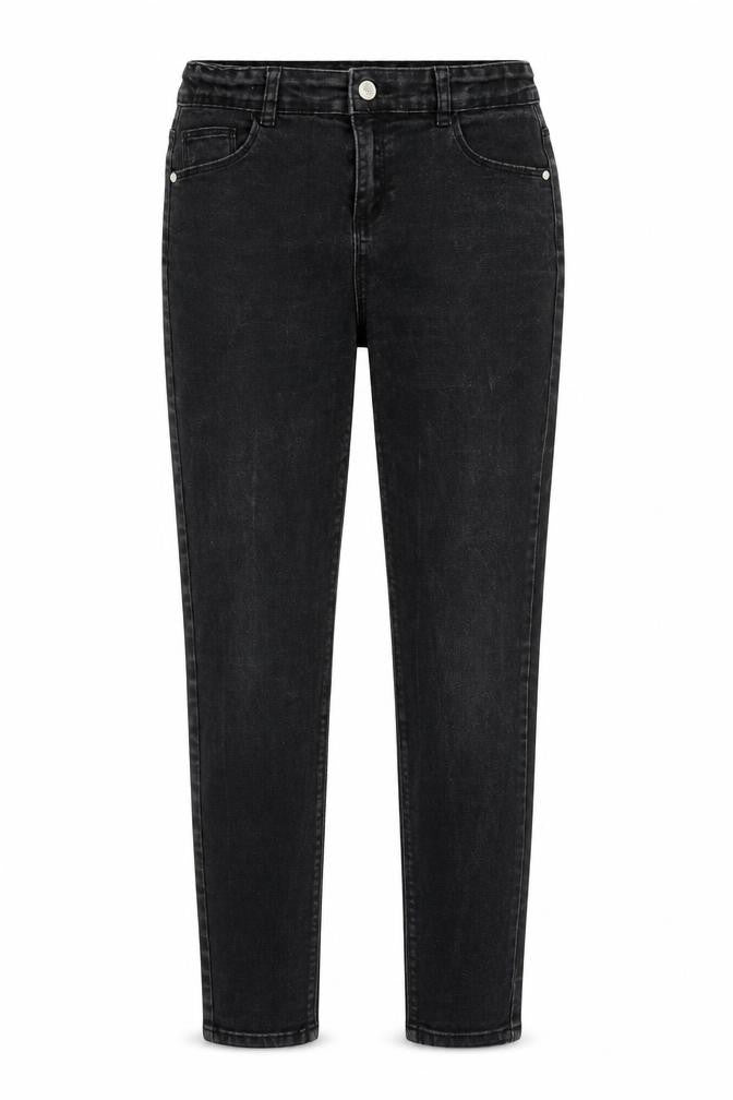 Front view of Denim & Co. girls’ black cotton skinny jeans, size 12-13, years, 25-inch leg regular zip