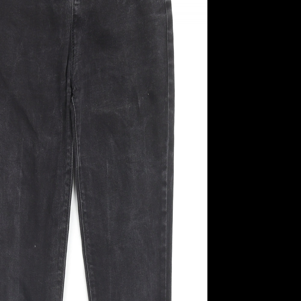 Close-up detail of Denim & Co. girls’ black cotton skinny jeans, size 12-13, years, 25-inch leg regular zip