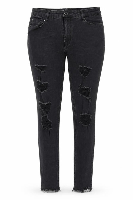 Front view of Missguided women’s black cotton skinny jeans, size UK 12, 29-inch leg regular zip