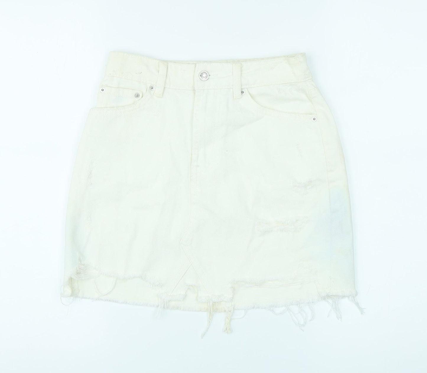 Denim & Co. Womens Ivory Cotton Mini Skirt Size 4 Zip