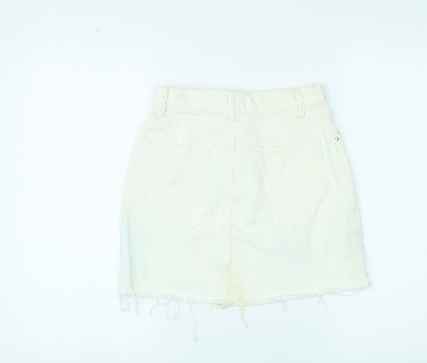 Denim & Co. Womens Ivory Cotton Mini Skirt Size 4 Zip