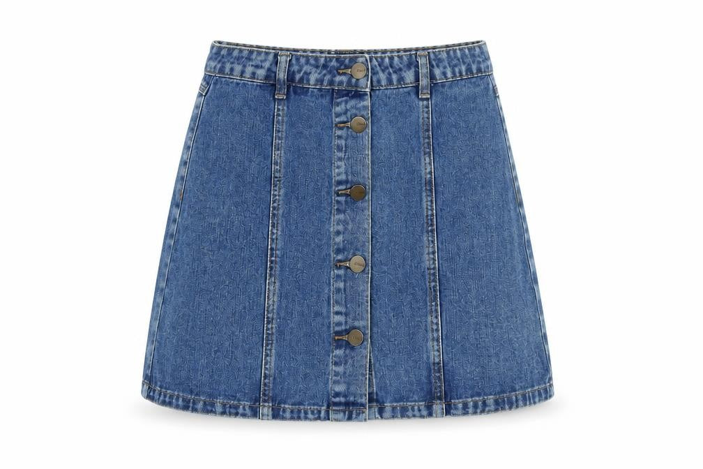 A&G Womens Blue Cotton A-Line Skirt Size 10 Button