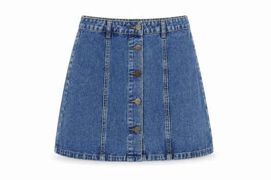 A&G Womens Blue Cotton A-Line Skirt Size 10 Button
