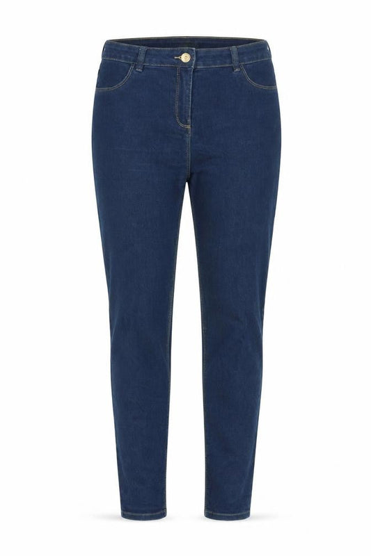 Front view of Papaya women’s blue cotton skinny jeans, size UK 12, 26-inch leg regular zip