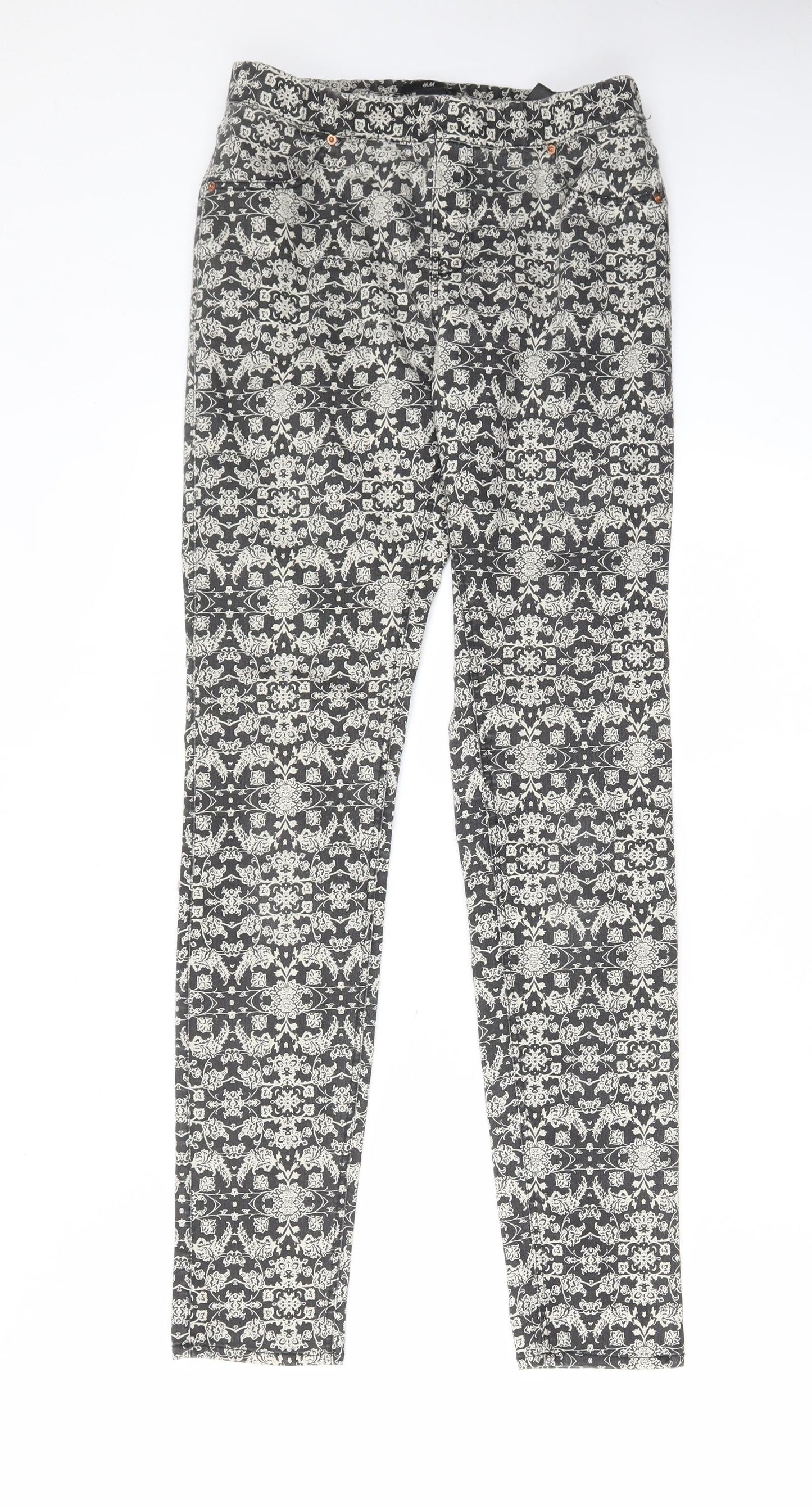 H&M Womens Beige Fair Isle Cotton Jegging Jeans Size 10 L29 in Regular