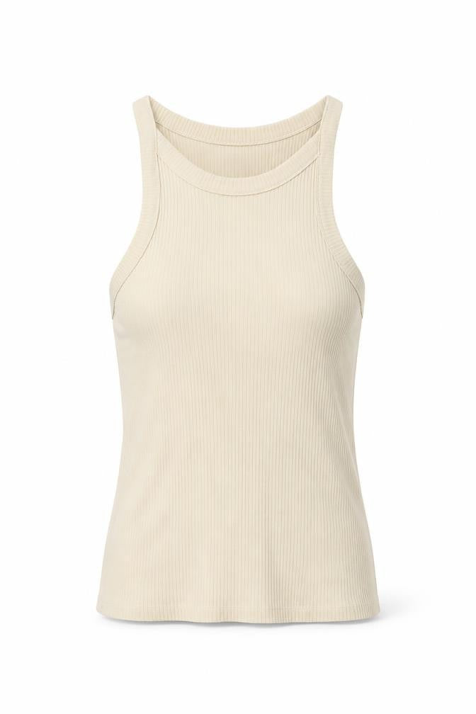 Monki Womens Beige Cotton Basic Tank Size S Crew Neck - Stretch
