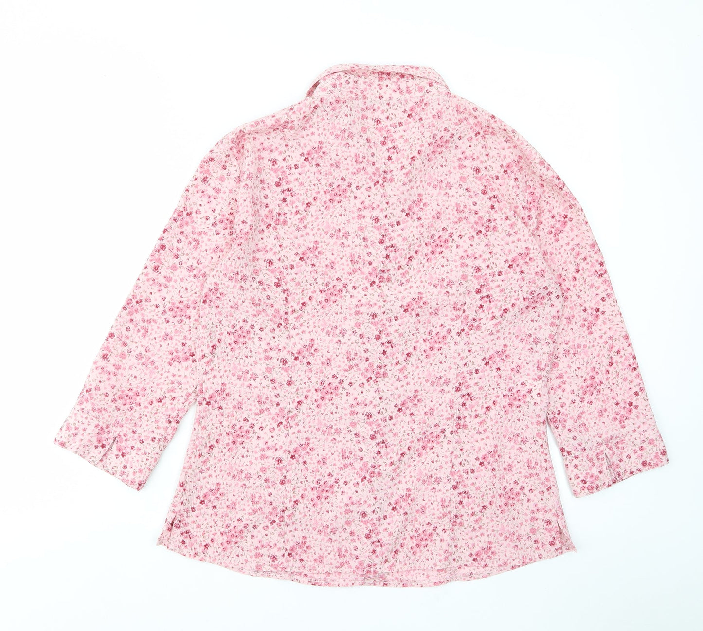 Reflections Womens Pink Floral Polyester Basic Button-Up Size M Collared