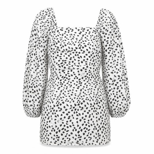 River Island Womens White Geometric Cotton A-Line Size 12 Square Neck Zip - Belted