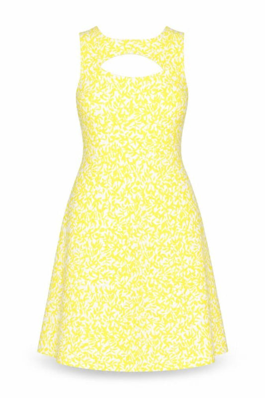 M&Co Womens Yellow Geometric Polyester Fit & Flare Size 10 Square Neck Zip
