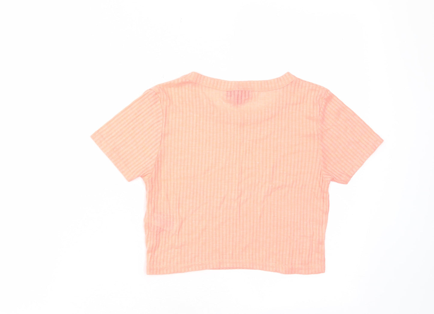 Topshop Womens Pink Polyester Cropped T-Shirt Size 10 Crew Neck