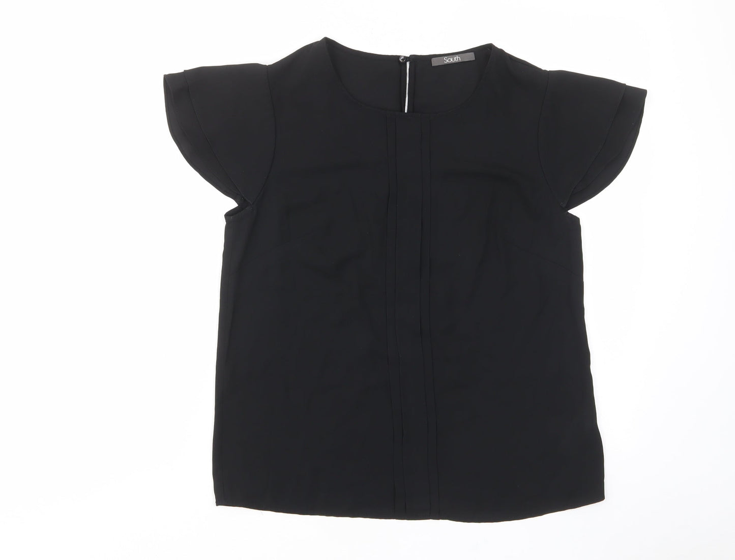 South Womens Black Polyester Basic T-Shirt Size 10 Crew Neck - Pleated