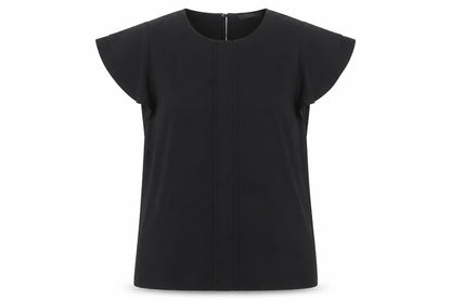 South Womens Black Polyester Basic T-Shirt Size 10 Crew Neck - Pleated