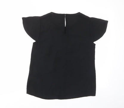 South Womens Black Polyester Basic T-Shirt Size 10 Crew Neck - Pleated
