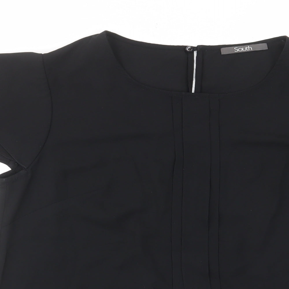 South Womens Black Polyester Basic T-Shirt Size 10 Crew Neck - Pleated