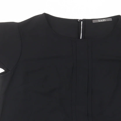 South Womens Black Polyester Basic T-Shirt Size 10 Crew Neck - Pleated